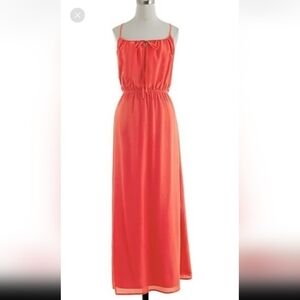 J. Crew Washable Silk Sleeveless A-Line Lined Chiffon Coral Maxi Dress NWOT